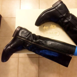 Coach Black Leather Side-Zip High Boots Size 5